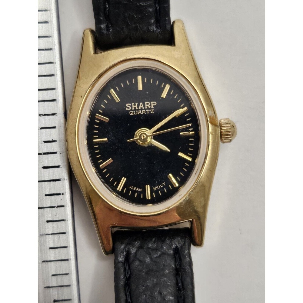 Rare Vintage Sharp Ladies Watch Gold Tone Water Resist Leather New Battery